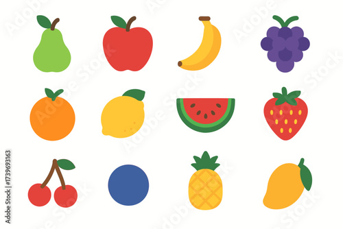 Colorful array of various fruits including apple, banana, and grape