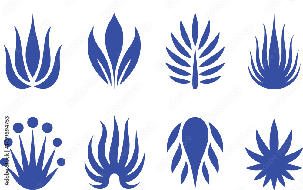 Fototapeta premium Collection of Blue Abstract Floral and Plant-like Vector Graphics