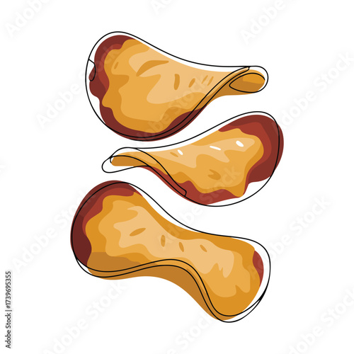 Continuous Simple black line art drawing of a potato chips in a minimalist style on a white background.