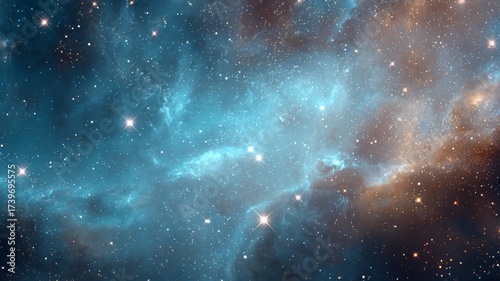 Vivid cosmic nebula with swirling gases, bright twinkling stars, and deep space background showcasing the beauty and vastness of the universe