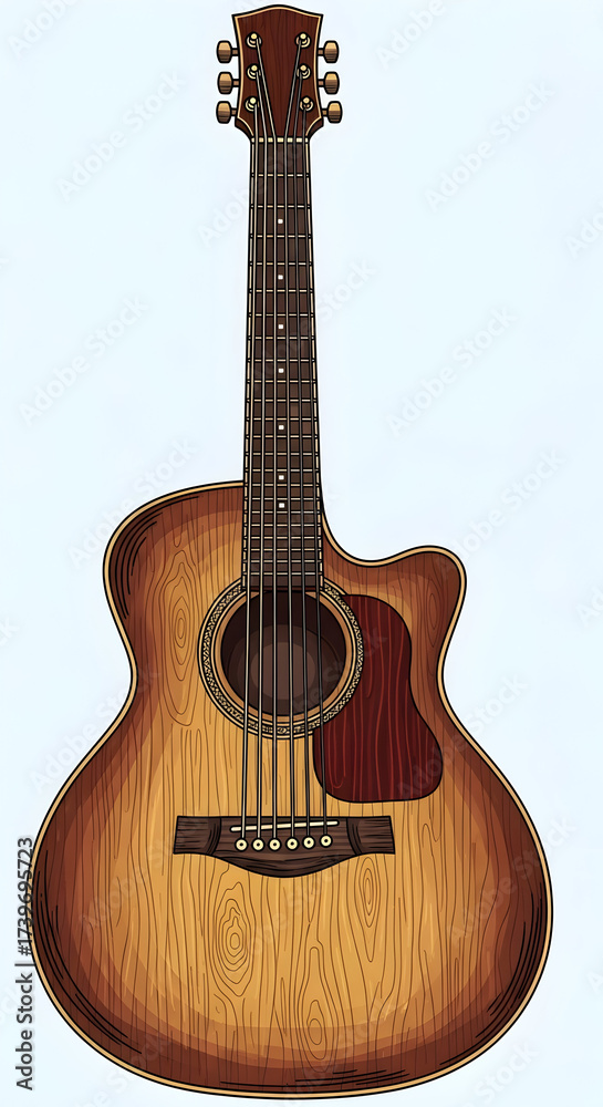 Fototapeta premium Acoustic Guitar Illustration Detailed Wood Grain Instrument