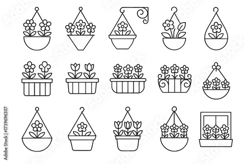 Collection of outline flower pot designs for gardens and balconies