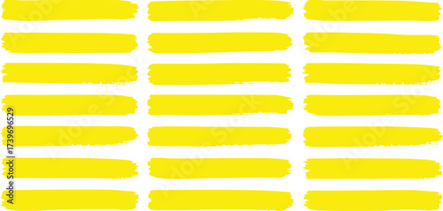 Collection of Yellow Brush Stroke Lines on White Background