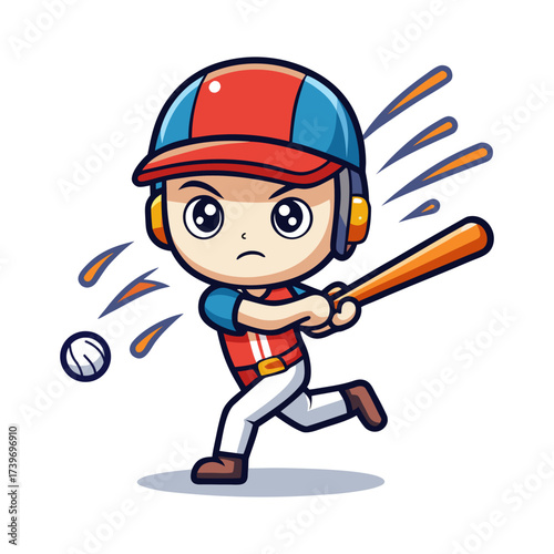 Chibi Style Batter Swinging With Exaggerated Speed