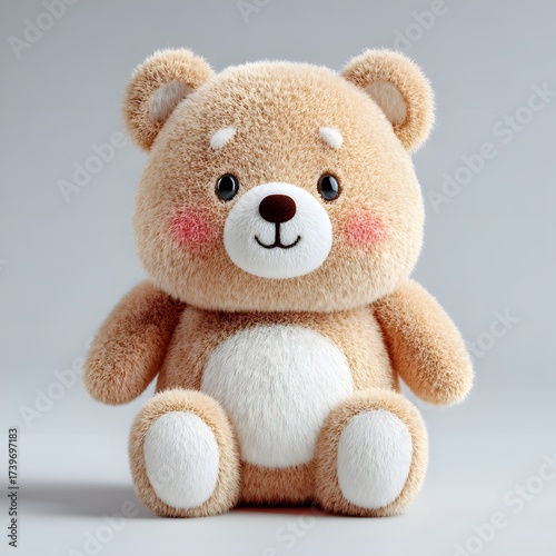 Teddy bear toy front view 3D render isolated on white background