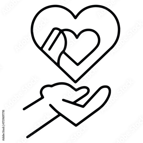 Hand offering love and care with heart outline drawing
