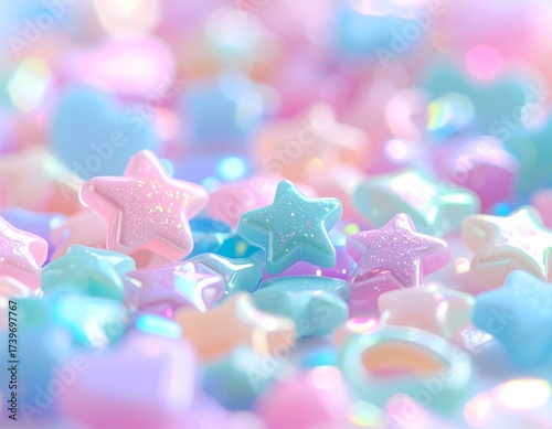 パステルカラーの星とハート。ゆめかわいい背景。Generated AI