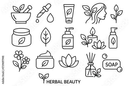 Herbal beauty icons: natural skincare and wellness symbols