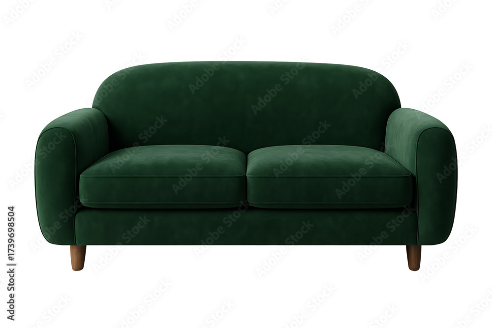 Fototapeta premium Green velvet sofa isolated on transparent background