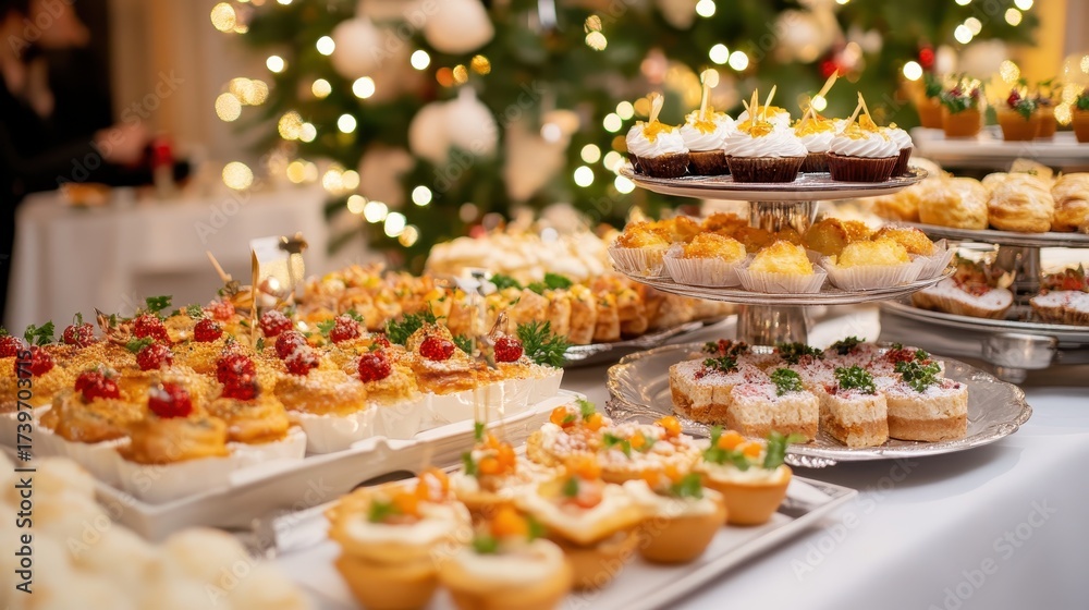 Fototapeta premium Festive Holiday Party Snacks Displayed on a Table