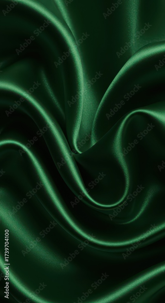 Obraz premium Captivating shot features flowing, lustrous, emerald green fabric, with soft, subtle lighting that highlights the delicate folds and curves, creating a smooth, elegant, and sophisticated visual,...