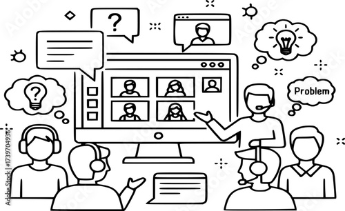 E Learning And Education line icon. online consultancy and computer online class icon vector