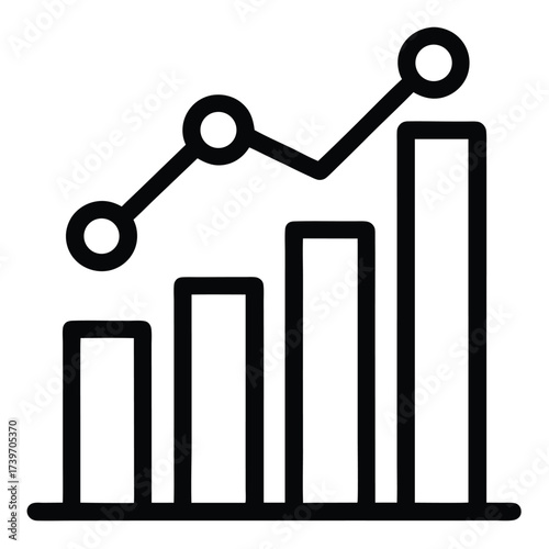 Black and white outline icon representing business growth and charts