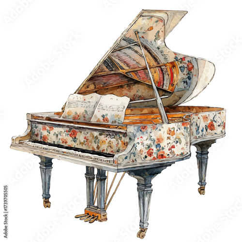 Harpsichord, watercolor painting vector, isolated on a white background.
