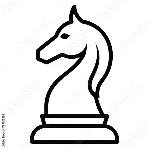 Black and white outline chess knight piece icon