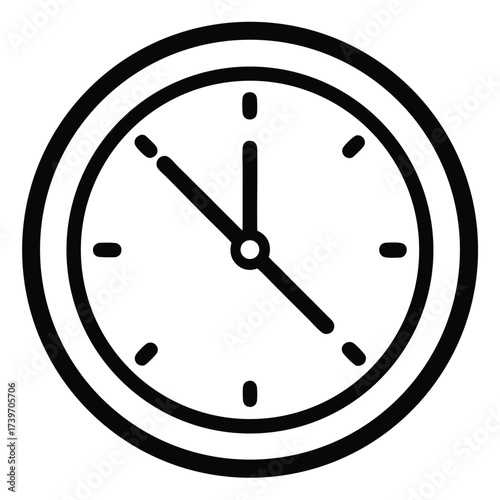 Simple black and white outline clock time icon with white background