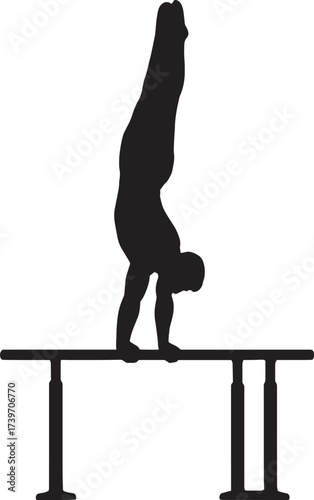 Vector Silhouette of Gymnast Handstand on Parallel Bars