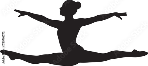 Vector Silhouette of Gymnast Performing Full Split Jump Mid-Air