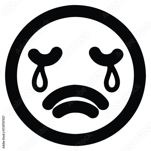 Sad emoticon with tears crying face expressing negative emotions concept