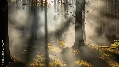 Sunbeams Through the Forest - A Mystical Woodland Scene.
