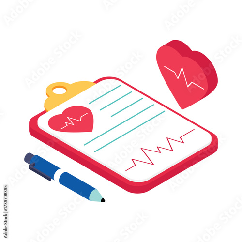 Heart Report   Isometric Vector Illustration 