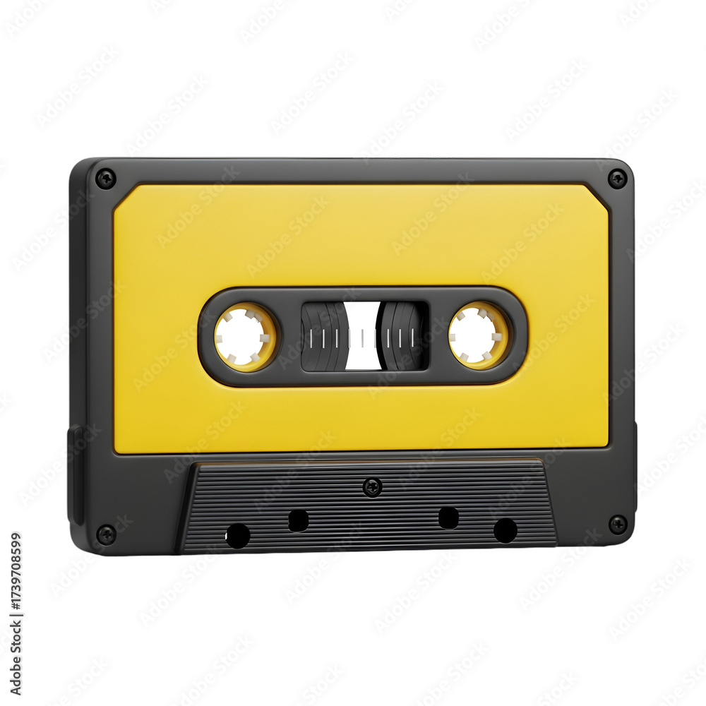 Fototapeta premium Retro yellow and black audio cassette tape isolated on transparent background