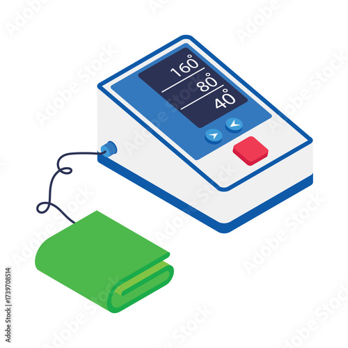 Blood Pressure Monitor   Isometric Vector Illustration 
