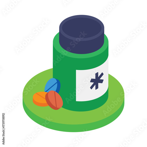 Pills Bottle   Isometric Vector Illustration 