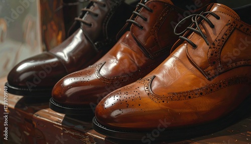 Luxurious Leather Wingtip Brogues - A Trio of Polished Craftsmanship and Timeless Style.