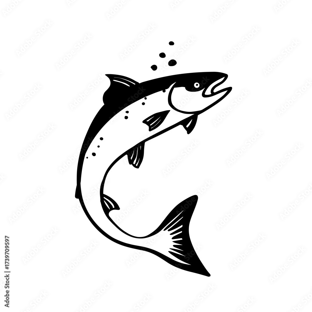 Fototapeta premium Salmon. Salmon simple black and white line art vector logo