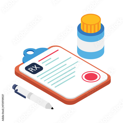 Medical Prescription   Isometric Vector Illustration 