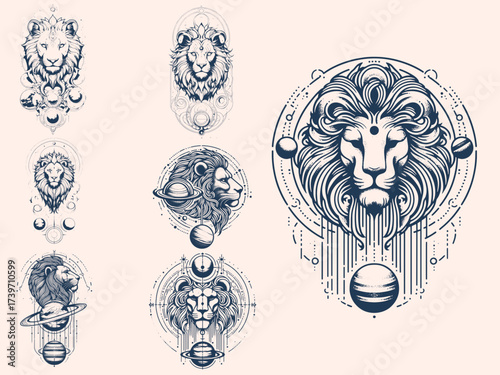 Celestial Leo Zodiac Sign Line Art