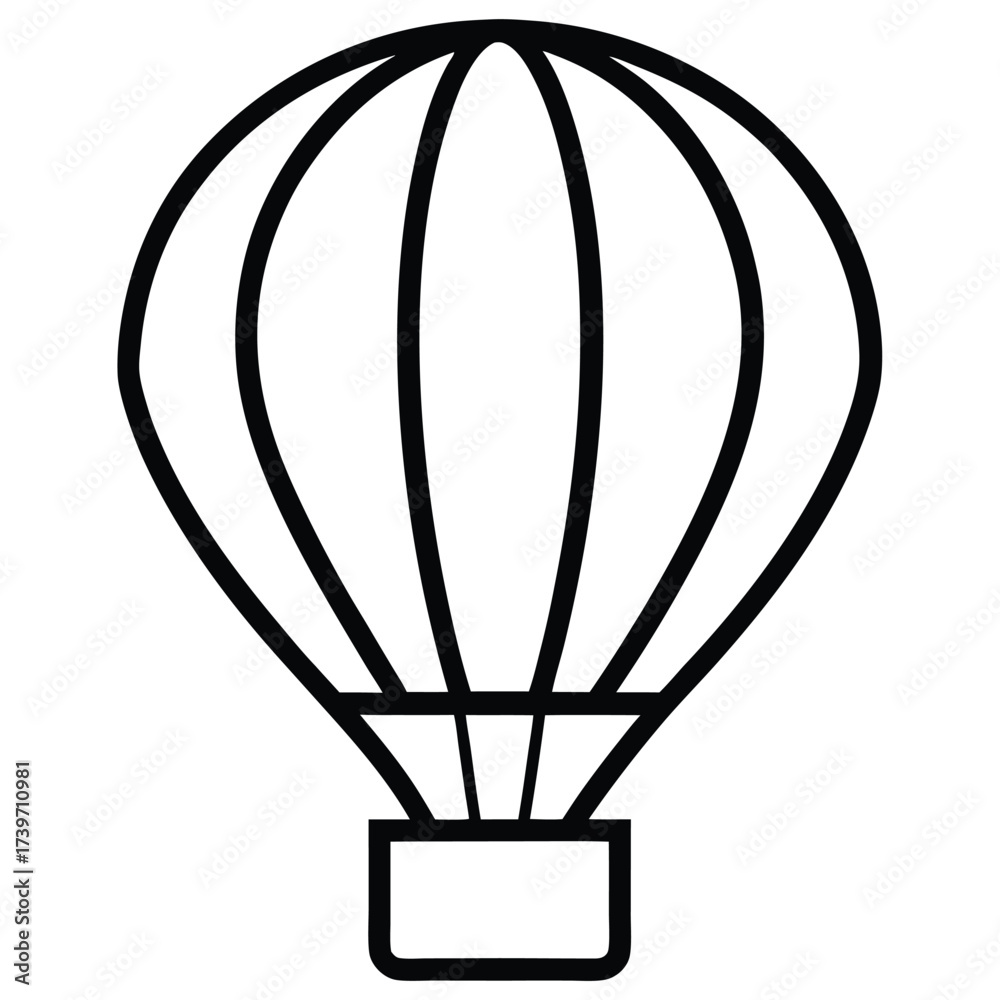 Fototapeta premium Black and white outline hot air balloon icon for design