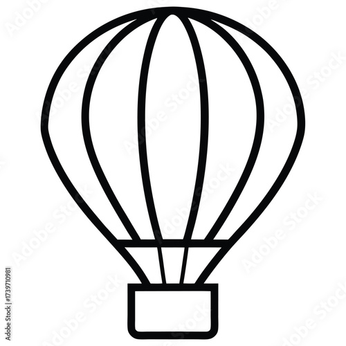Black and white outline hot air balloon icon for design