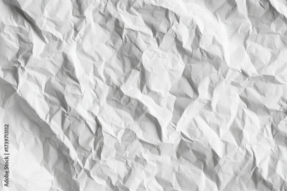 Fototapeta premium Close-up of a textured, grayscale crumpled paper surface, creating a wrinkled and abstract design