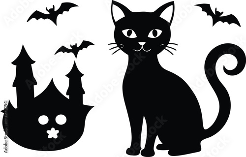 Set of halloween cat vector illustration