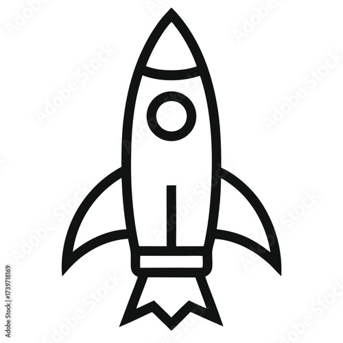 Black and white outline rocket icon for startup and technology themes