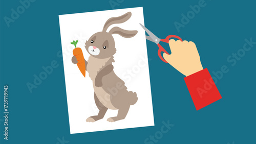 Rabbit cutting carrot. Flat design. Vector illustration, vector.