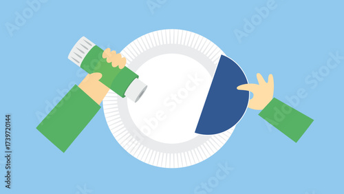 Washing dishes vector illustration in flat design style. Cleaning service concept.