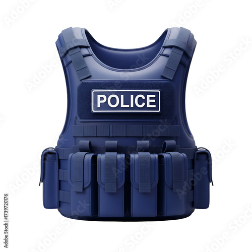 Blue police tactical vest isolated on transparent background