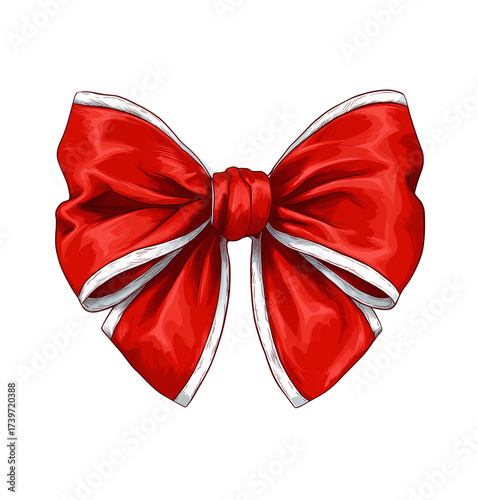 Red bow with white trim isolated on a transparent background