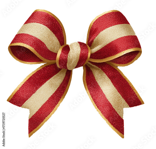 Red Gold Striped Ribbon Bow isolated on a transparent background