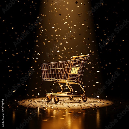 Golden Shopping Cart and Confetti