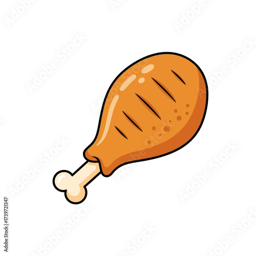 Cartoon illustration of a crispy fried chicken drumstick with bone.