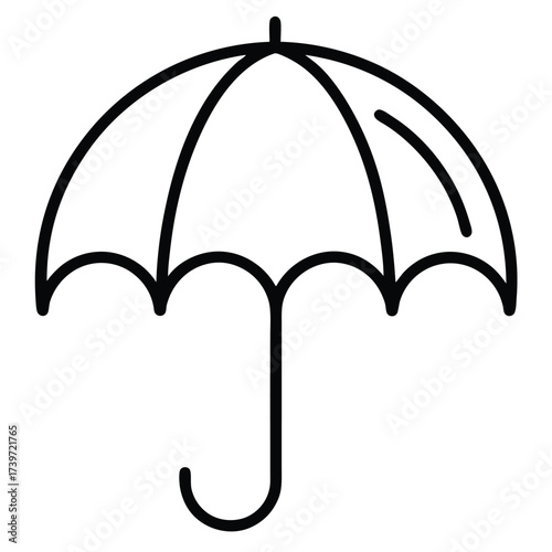 Black and white outline umbrella weather icon with a clean design
