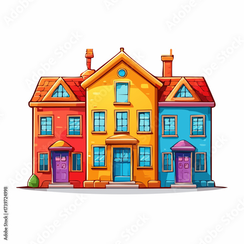 Row of colorful houses, vibrant colored facades