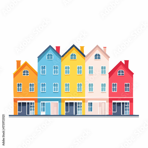 Row of colorful houses, vibrant colored facades