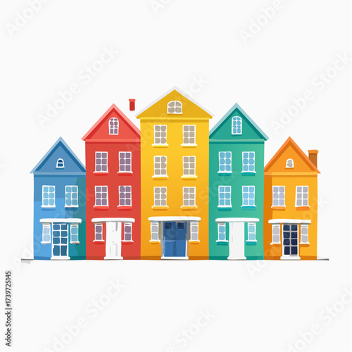 Row of colorful houses, vibrant colored facades