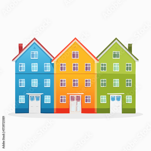 Row of colorful houses, vibrant colored facades