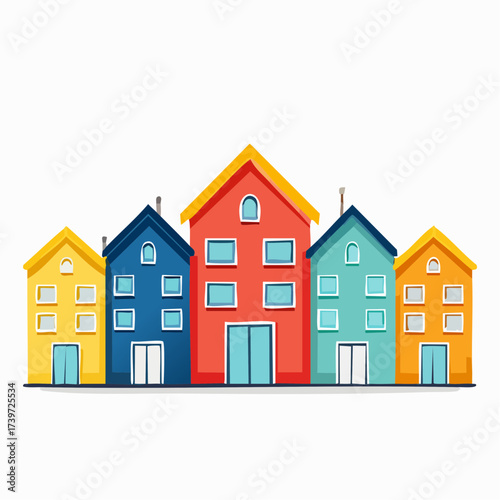 Row of colorful houses, vibrant colored facades
